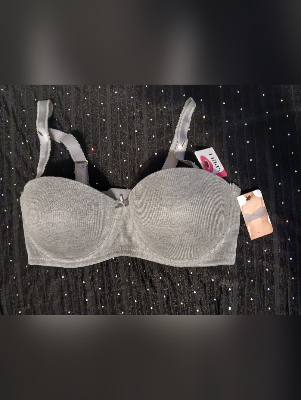 Striped Gray Ribbed Convertible Strapless Bra by STRIP